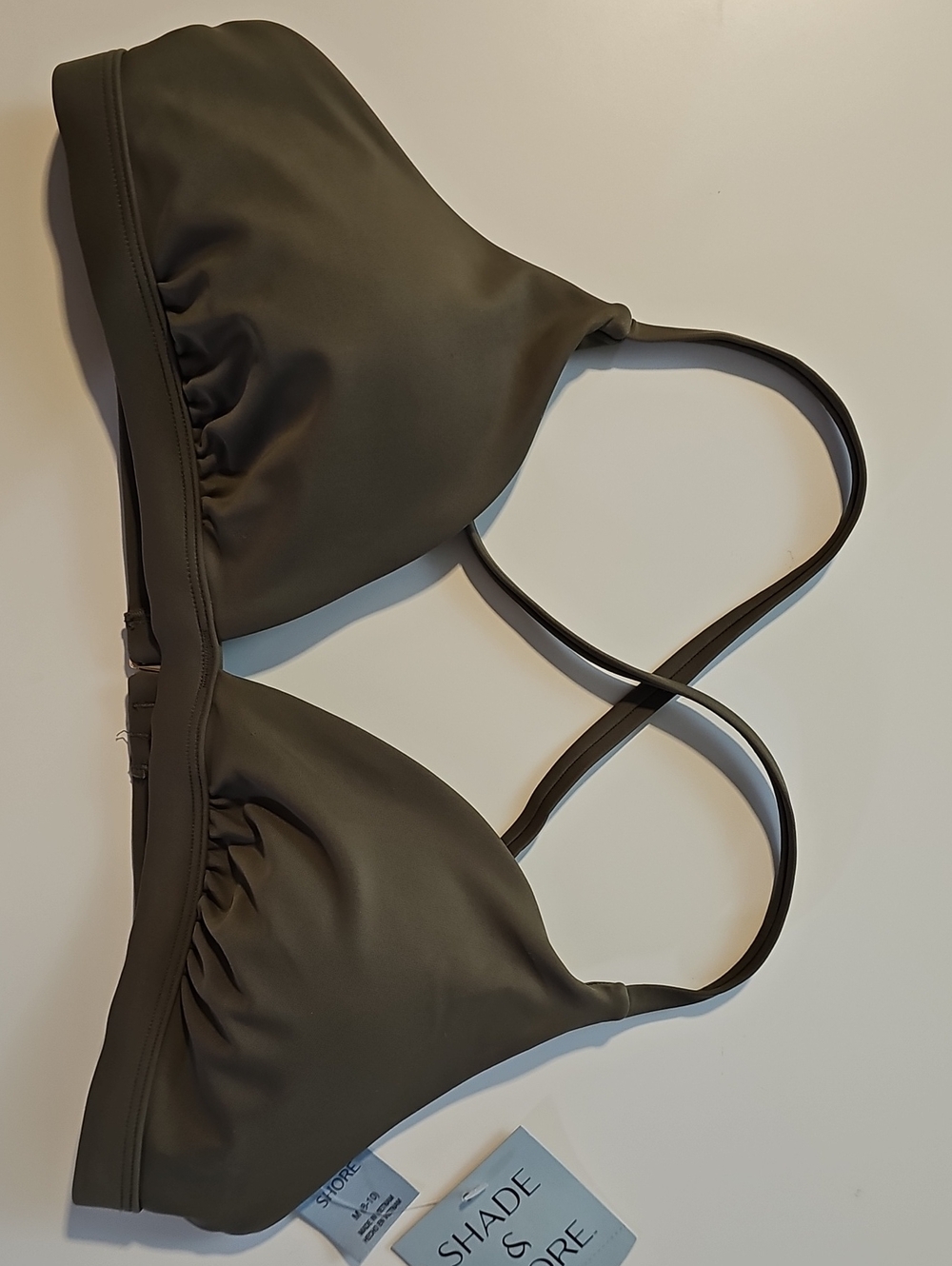 Shade & Shore Women's M Olive Green Triangle Bikini Top with Adj Cross Straps